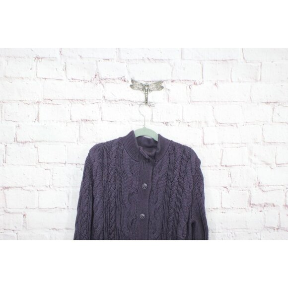 LL Bean Double L Cable Sweater Button Front Cardigan Purple Size XS - Picture 2 of 12